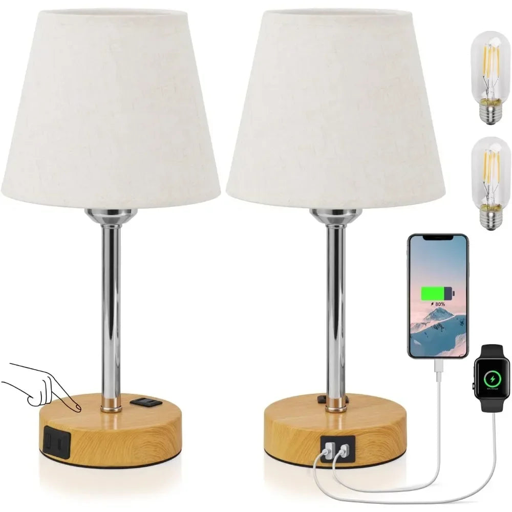 Bedside Table Lamps 2 -LED Bulbs Included, Touch