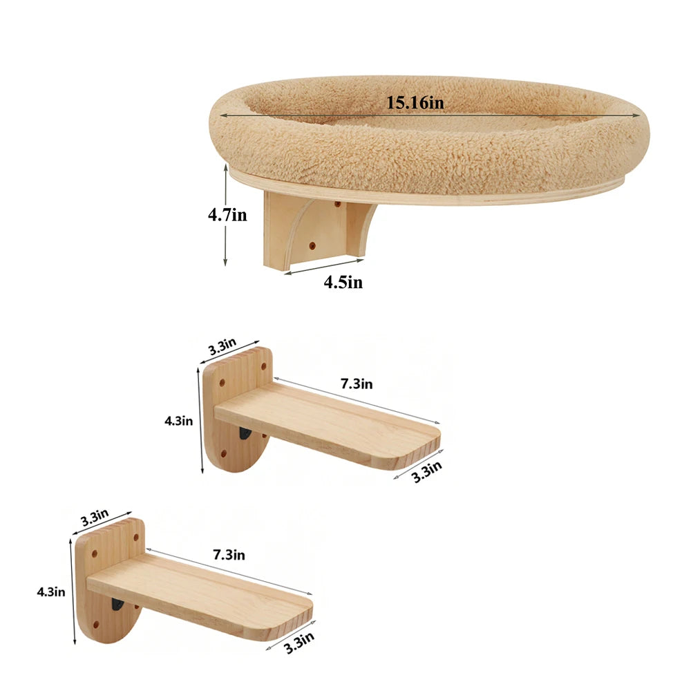 Cat Wall Mounted Wooden Climbing Ladder Hammock