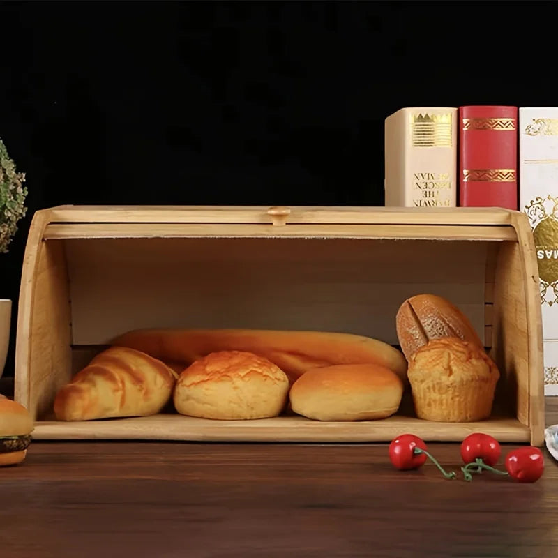 Bamboo Bread Box Flip Top Lid Reusable