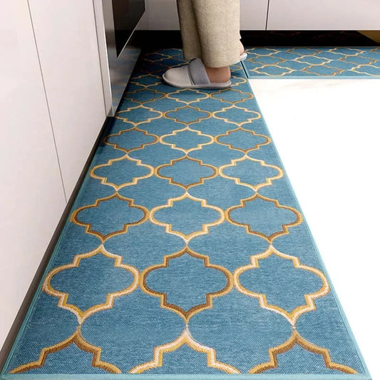 Kitchen Floor Mat Blue Lattice Rug Bath