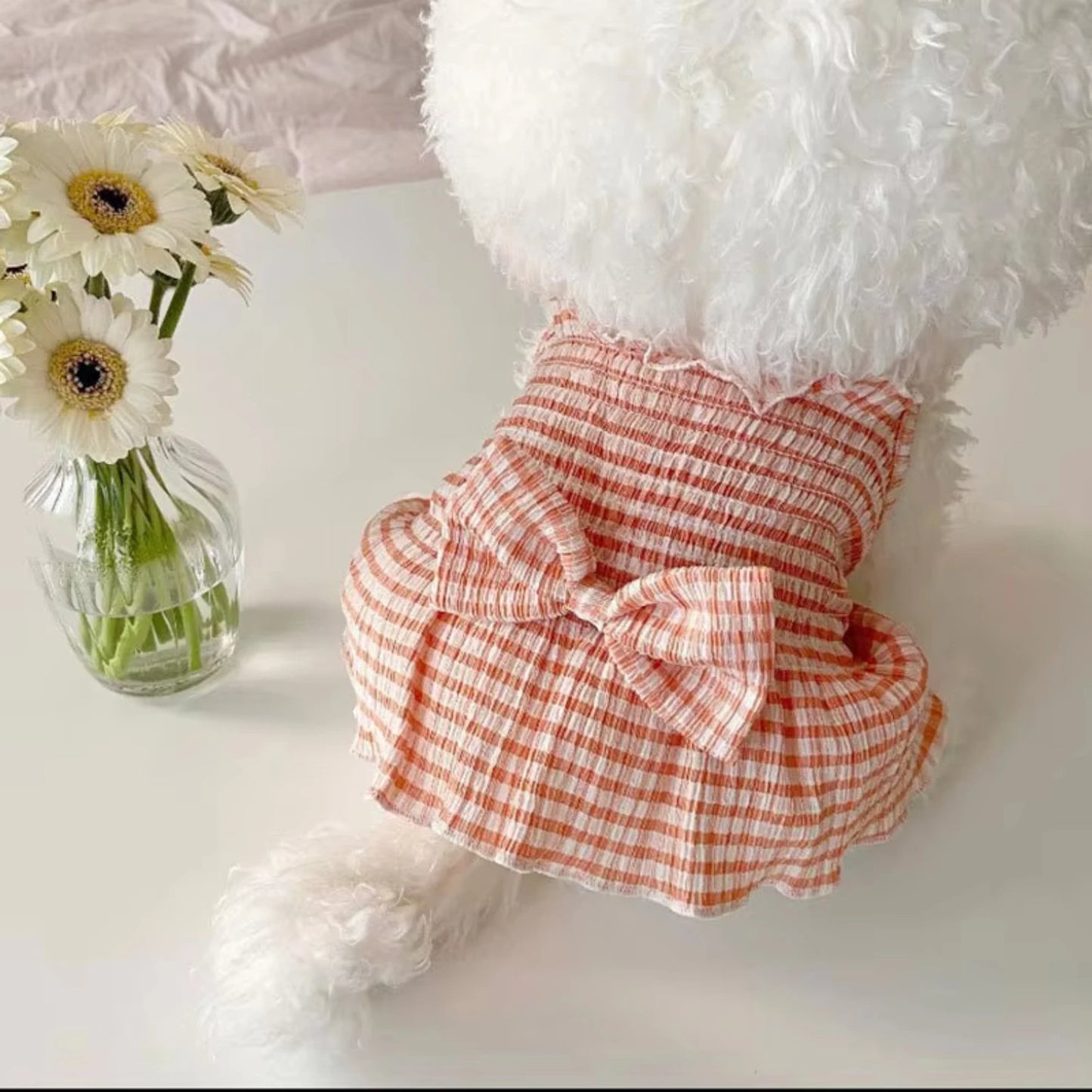 Dog Dress Suspender Skirt Bow Striped Vest