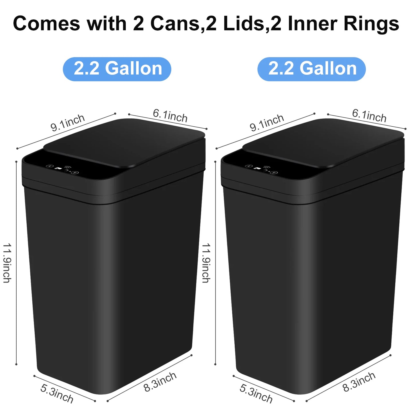 2 Pack 12L Bathroom Automatic Trash Can Touchless