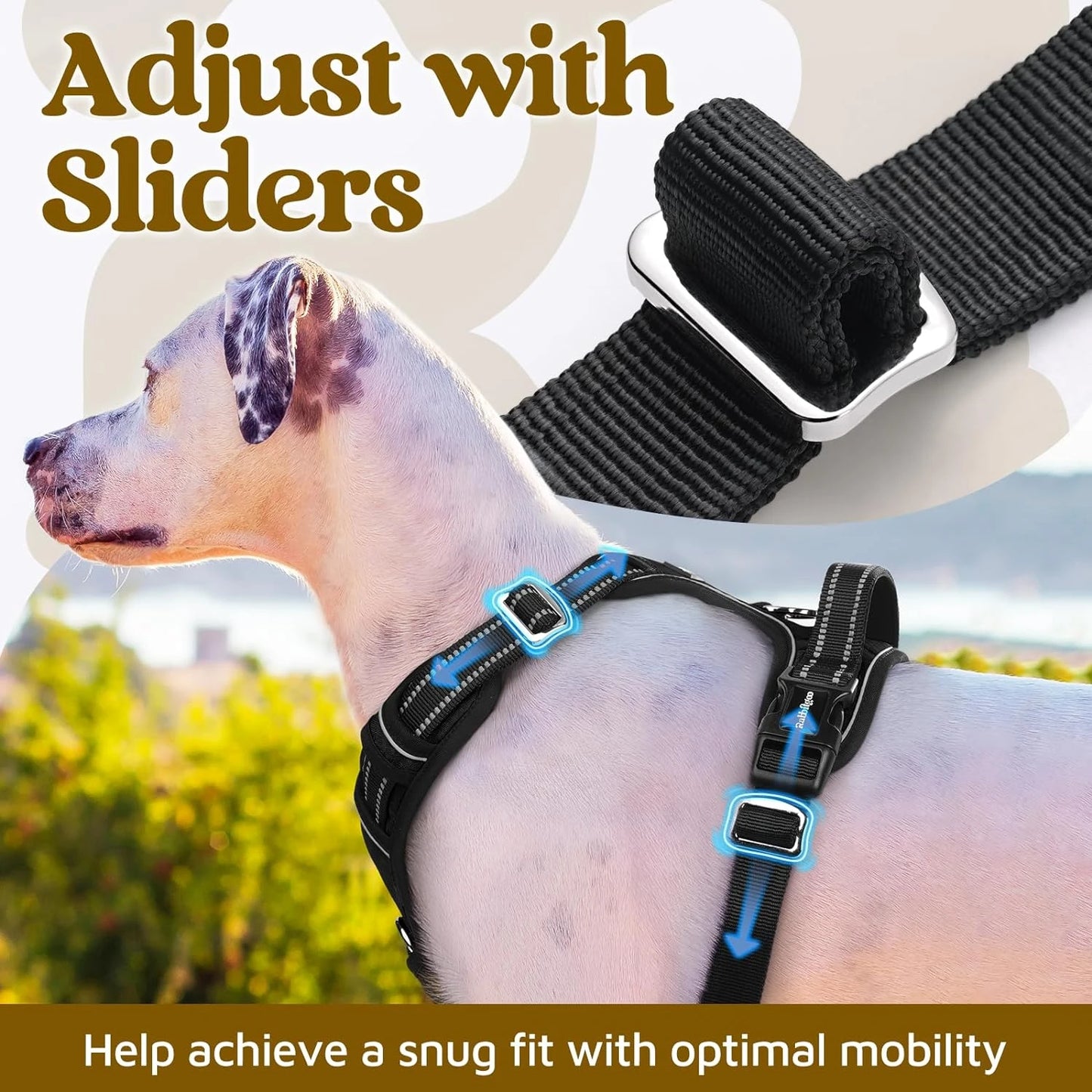 Adjustable Large Dog Harness  Padding, Reflective Strips