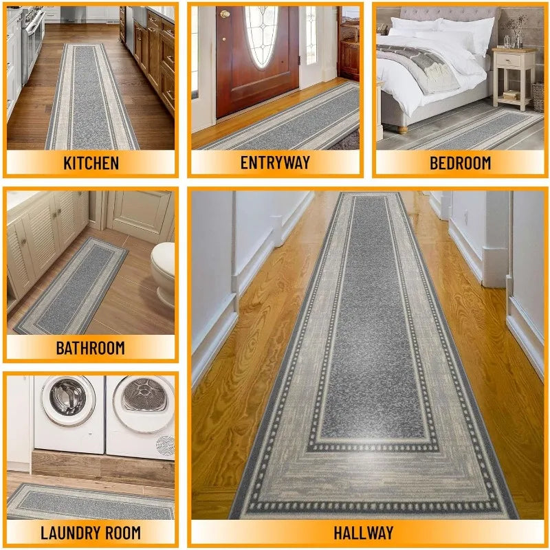 Machine Washable Bordered Design 3x10 Hallway
